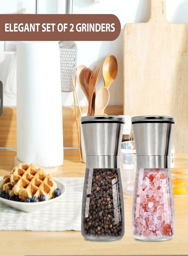 YANENAN Salt and Pepper Grinder Set, Stainless Steel Salt and Pepper Shakers with Spice Grinder Refillable Manual, Adjustable Coarseness Pepper and Salt Mill - Image 2